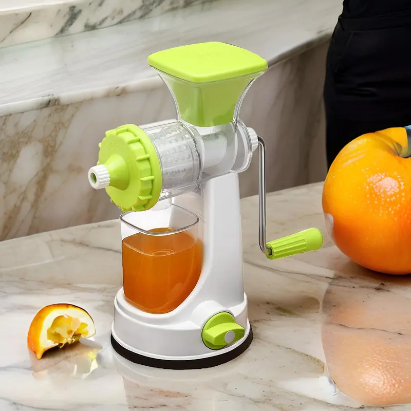 0140 Manual Green Plastic Juicer – Hand-Operated Citrus & Veggie Extractor 1