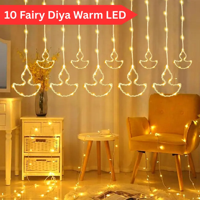10-Fairy Diya Led Curtain Light With Warm Glow And Flashing Patterns (5X5 Grid) 1