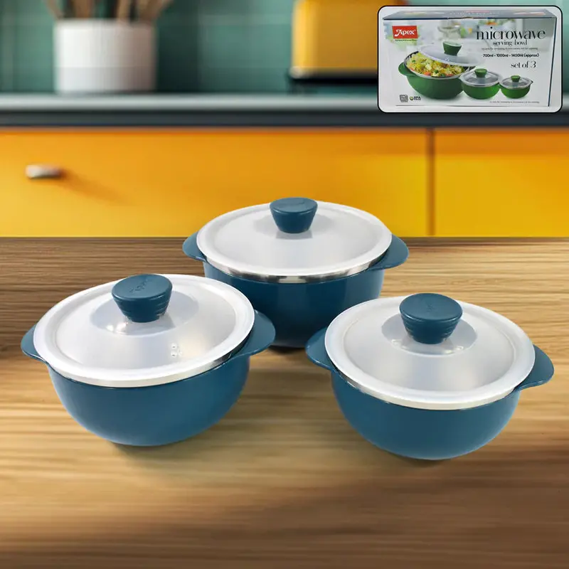 11540 Apex Microwave-Safe Serving Bowl Set – 3-Piece Stackable Containers (700/1000/1400Ml) 1
