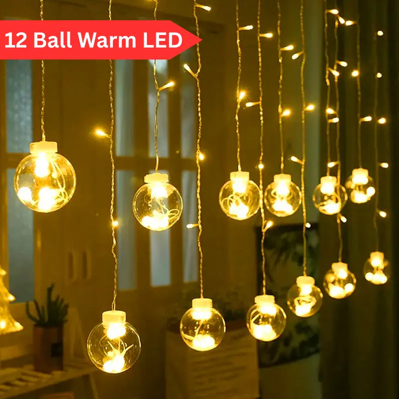 12-Ball Warm White Led String Light With Multiple Flashing Modes (6X6 Layout) 1