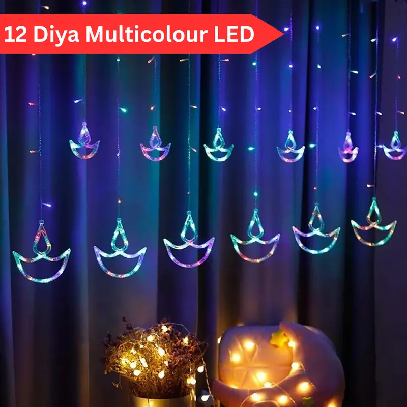 12-Diya Led Window Curtain Light In Vibrant Multicolor (6X6 Layout) 1