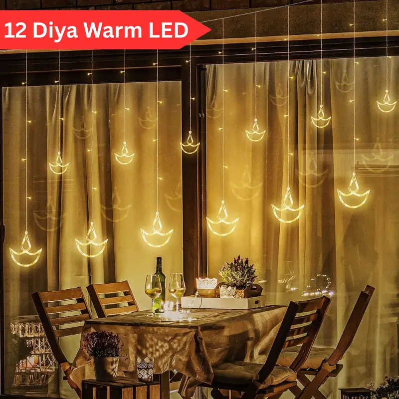 12-Diya Window Led Light Set With Warm Glow And Flashing Effects (6X6 Layout) 1