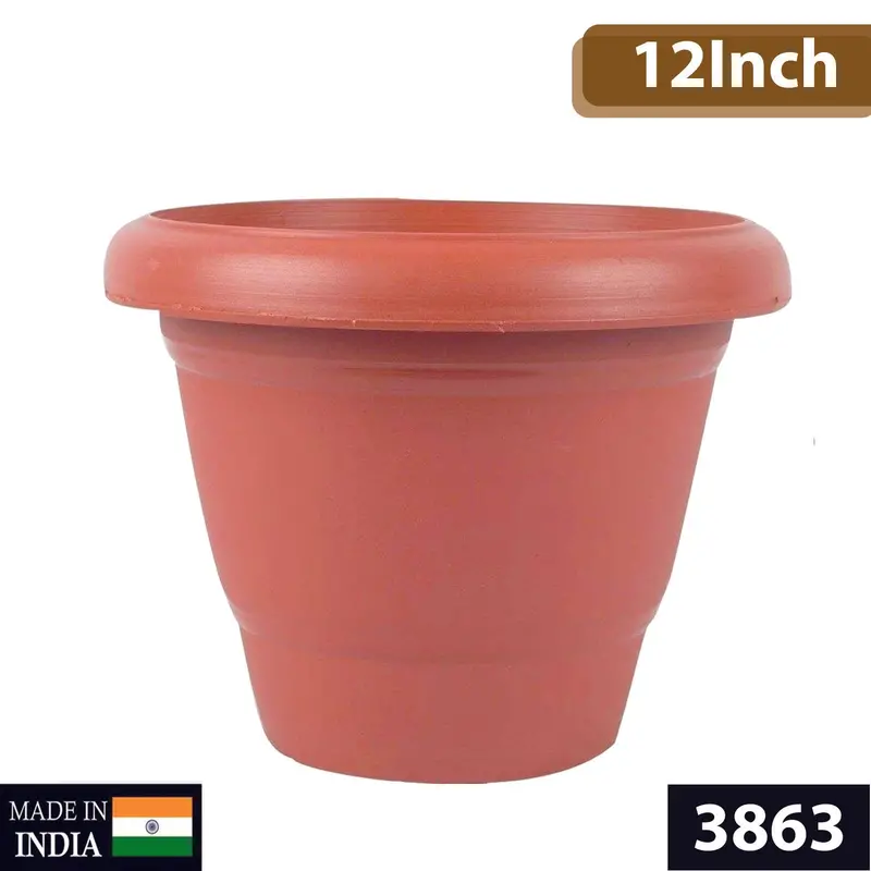 12-Inch Durable Brown Plastic Planter Pot 1