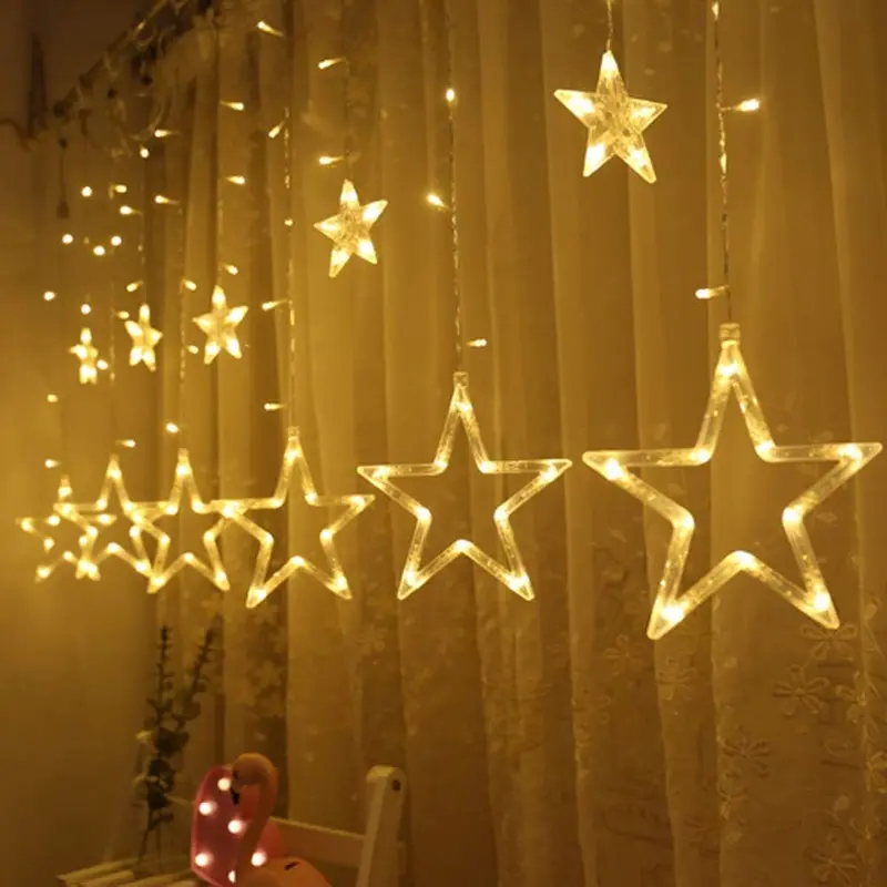 12-Star Led Curtain Light – 8-Mode Flashing Warm White String Lights 1