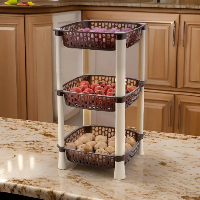 3-Tier Square Kitchen Storage Rack – Versatile Organizing Basket For Pantry, Bath & Utility Areas 1