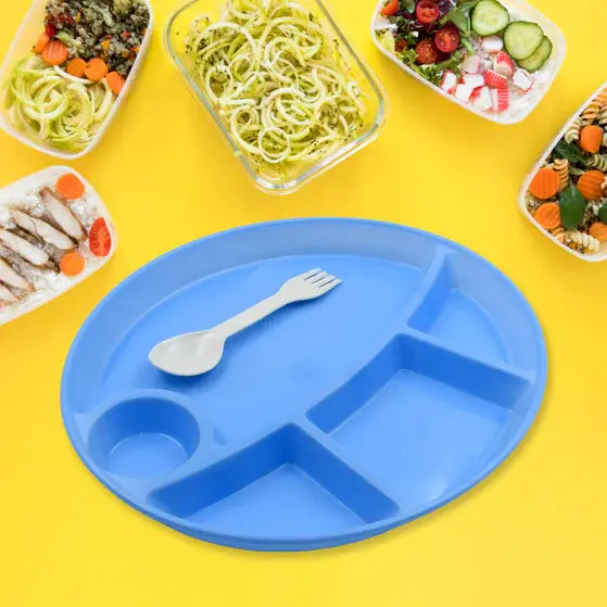 5577 Eco-Friendly 5-Compartment Reusable Dinner Plate – Bpa-Free, Biodegradable Serving Tray With Spoon For Kids, Camping & Outdoor Meals 1