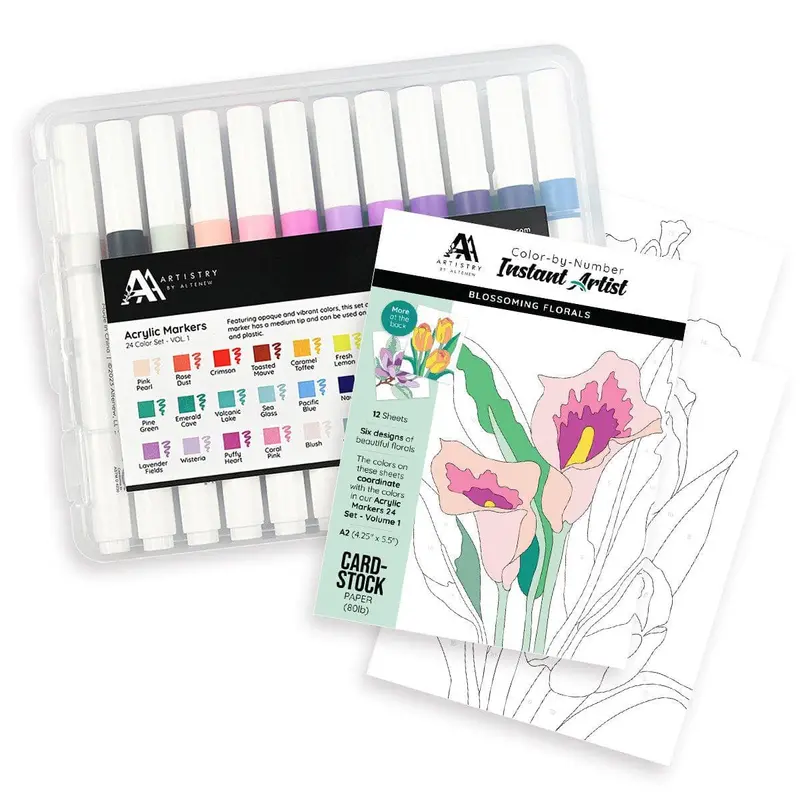 Acrylic Marker Set With Color-By-Number Practice Sheets 1