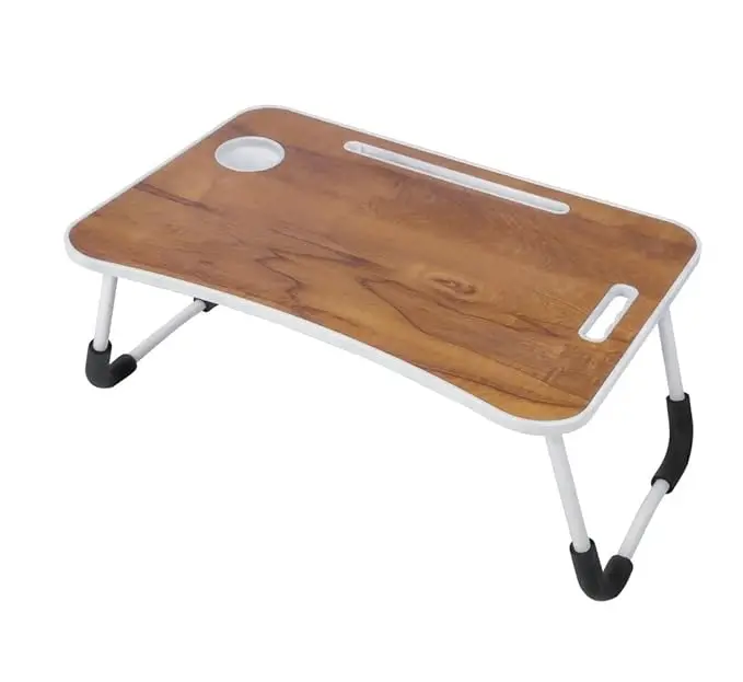 Adjustable Foldable Study Table – Brown Portable Laptop Desk With Built-In Cup Holder 1