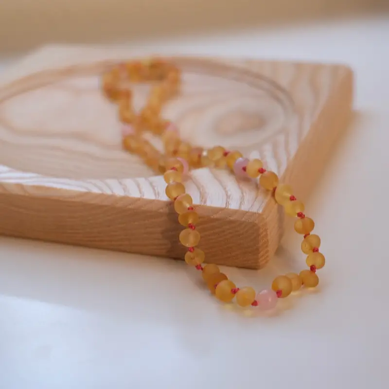 Adult Amber Piece With Raw Honey Amber And Clear Quartz 1