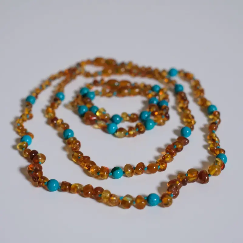 Adult Leather Bracelet In Cognac & Green Turquoise 1