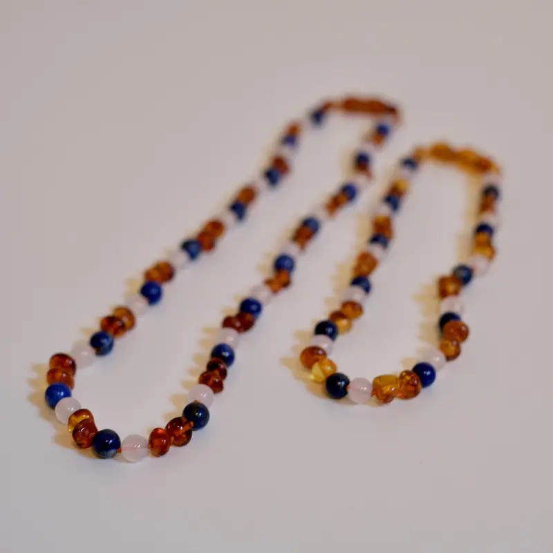 Adult Leather Bracelet In Cognac, White Agate & Lapis Lazuli 1