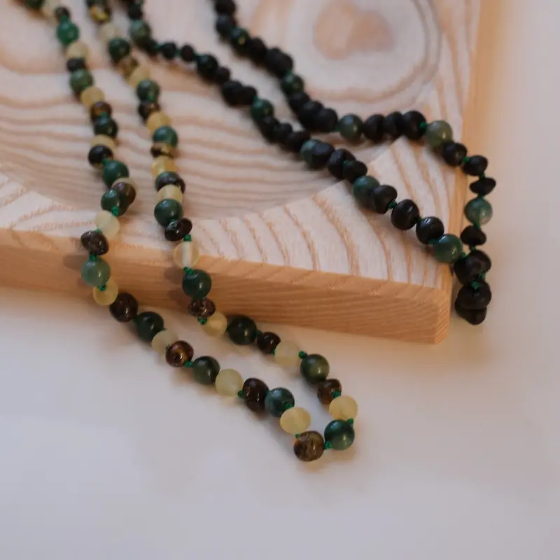 Adult Raw Amber Jewelry Featuring Lemon Quartz, Jade & Polished Green Stone 1