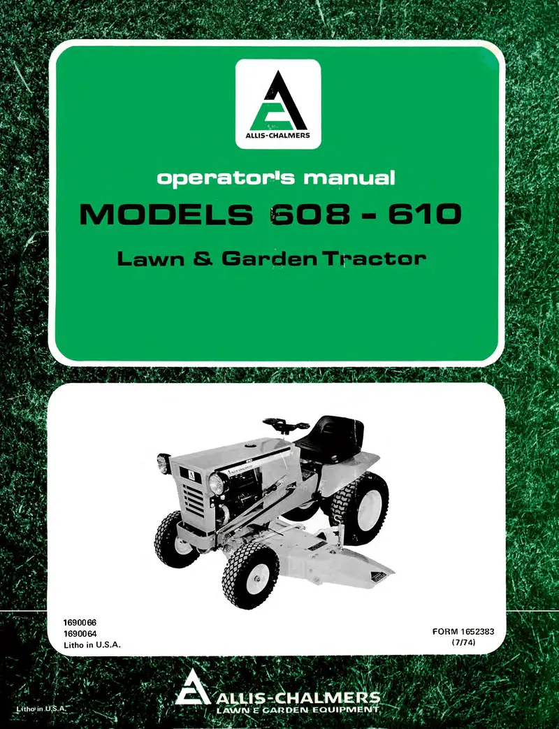 Allis Chalmers 608 And 610 Series Lawn & Garden Tractor Guide 1