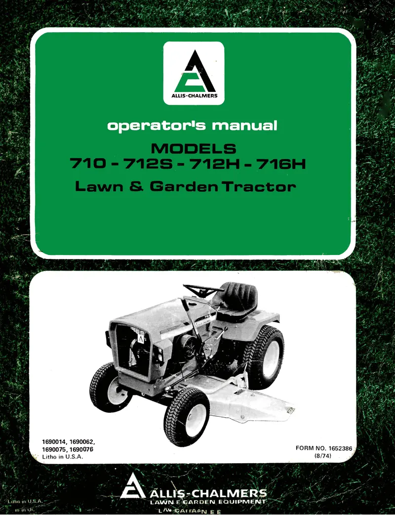 Allis Chalmers 710, 712S, 712H, And 716H Lawn & Garden Tractor User Guide 1