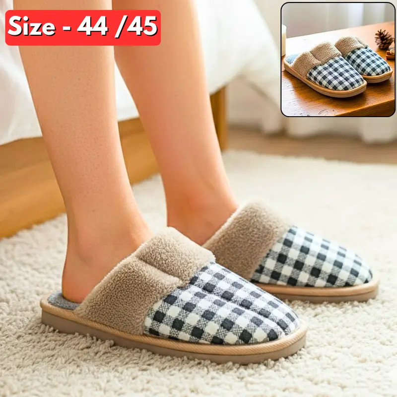 Am2429 Plaid-Themed Winter Slippers – Size 44/45, Stylish & Insulated Unisex Footwear 1