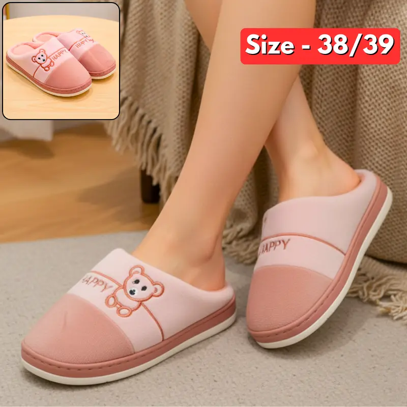 Am2431 Adorable Bear-Print Warm Slippers For Men & Women – Size 38/39, Vibrant Multicolor 1