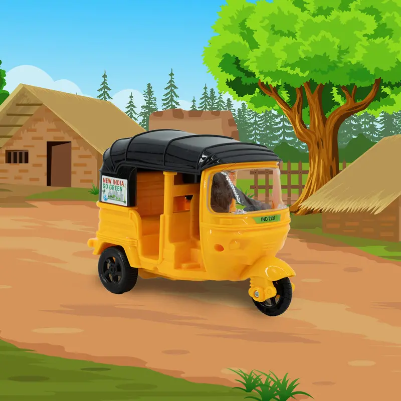 Am2921 Friction-Powered Auto Rickshaw Toy – Detailed Black & Yellow Mini Vehicle 1