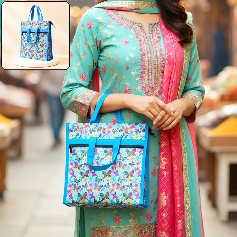 Am6283 Butterfly-Print Zippered Jute Tote – Compact, Multi-Use Shoulder Bag 1