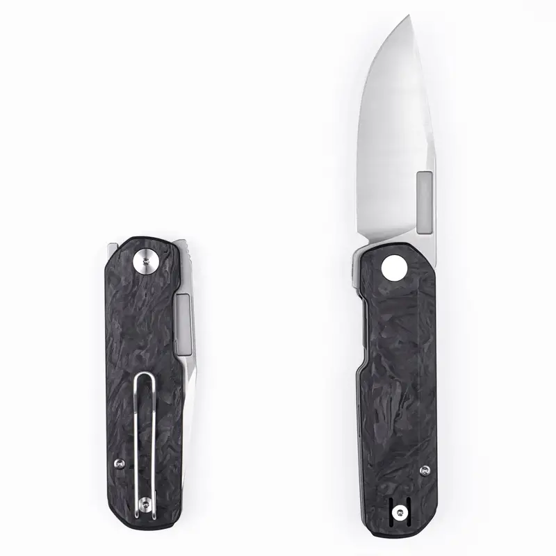 Avid 1 Folding Knife – Marbled Carbon Fiber Handle With Satin-Finished Belt Clip 1