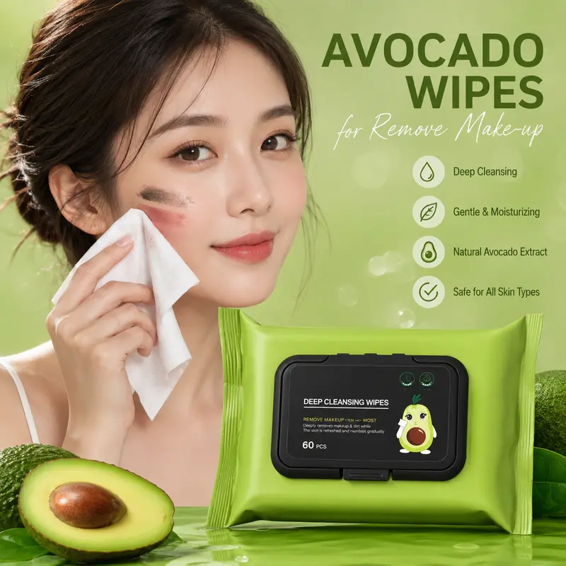 Avocado Extract Makeup Remover Wipes – Gentle, Alcohol-Free Cleansing Towelettes (Pack Of 60) 1