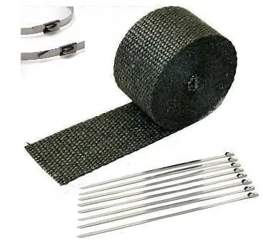 Black 1" × 25' Heavy-Duty Exhaust Heat Wrap With Stainless Cable Zip Ties 1