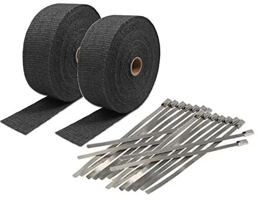Black Exhaust Heat Wrap – 2" X 50' Roll With Stainless Steel Ties (Pack Of 2) 1