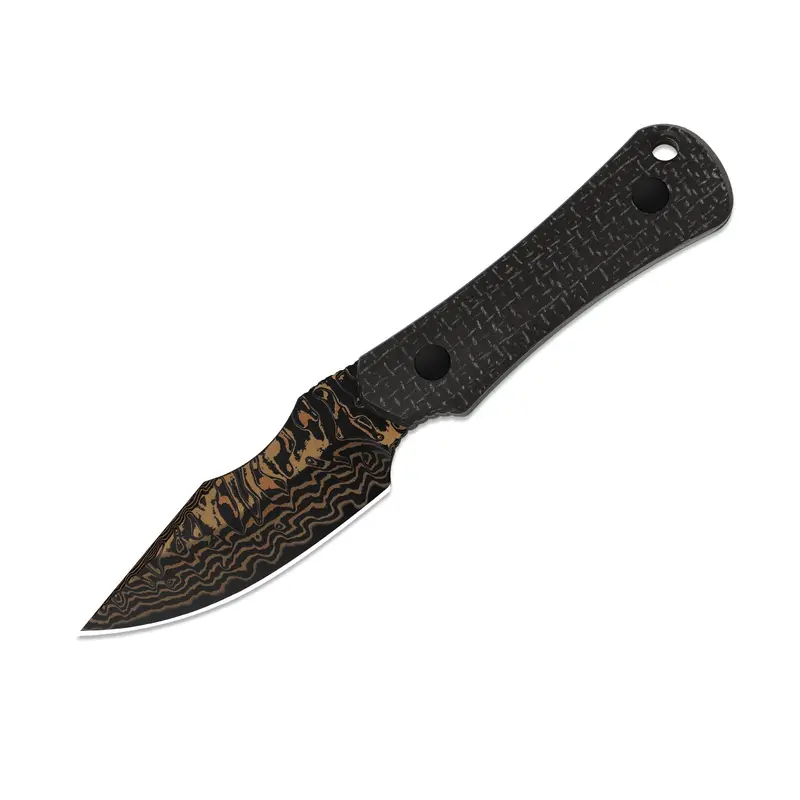 Bone Slipjoint Knife – Burlap Micarta Handle With Copper Damascus Blade 1