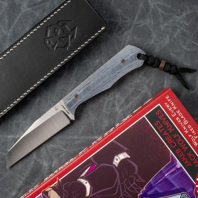 Collusion X J.W. Collaboration Fixed Blade: Blue Linen Micarta Handle 1