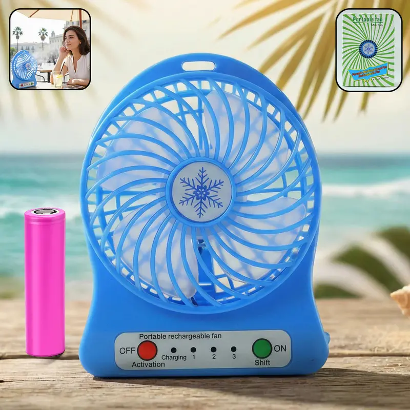 Compact Portable Mini Table Fan With Built-In Led Light & Rechargeable Battery – 1 Unit 1