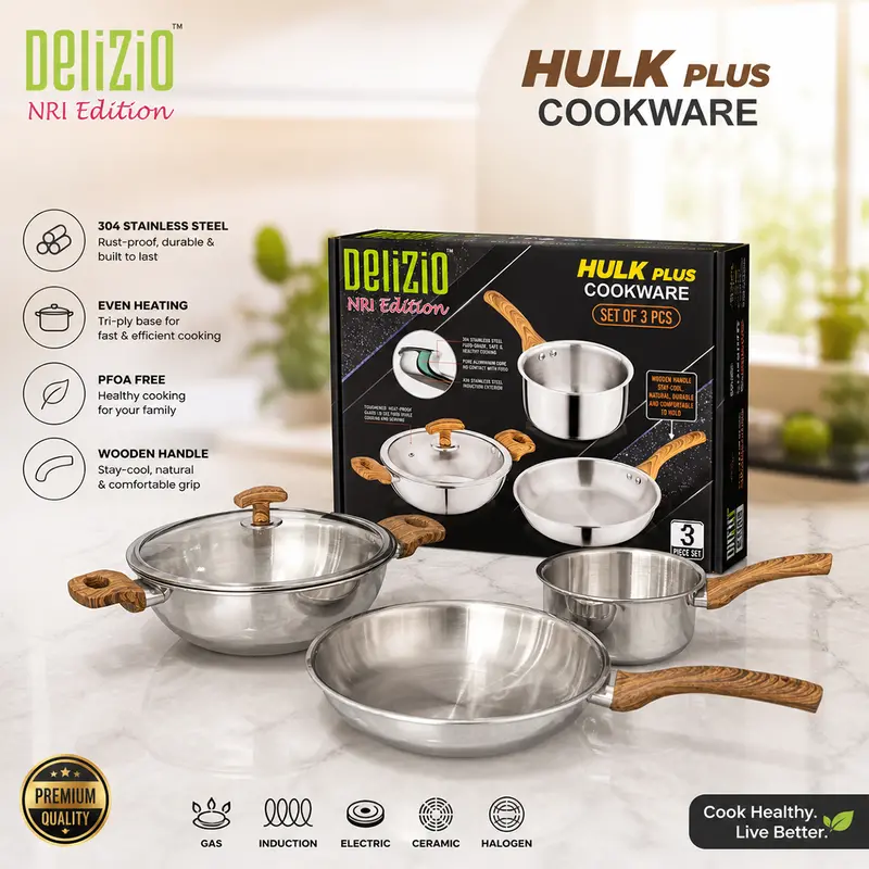 Delizio Hulk Plus Tri-Ply Stainless Steel Cookware Set (4-Piece, Nri Edition) 1