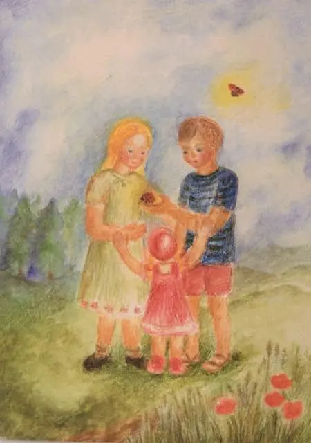 Family With Ladybugs – Waldorf-Inspired Nature Illustration 1