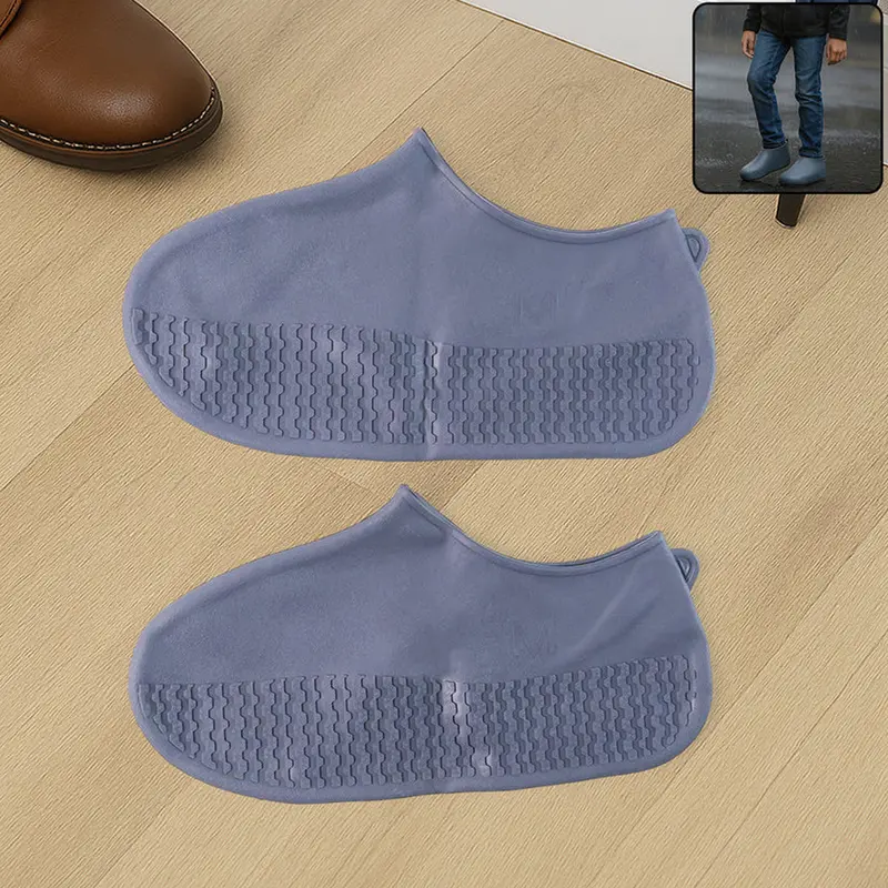 Grey Non-Slip Silicone Shoe Covers – Waterproof, Foldable Boot Protectors (One Pair) 1