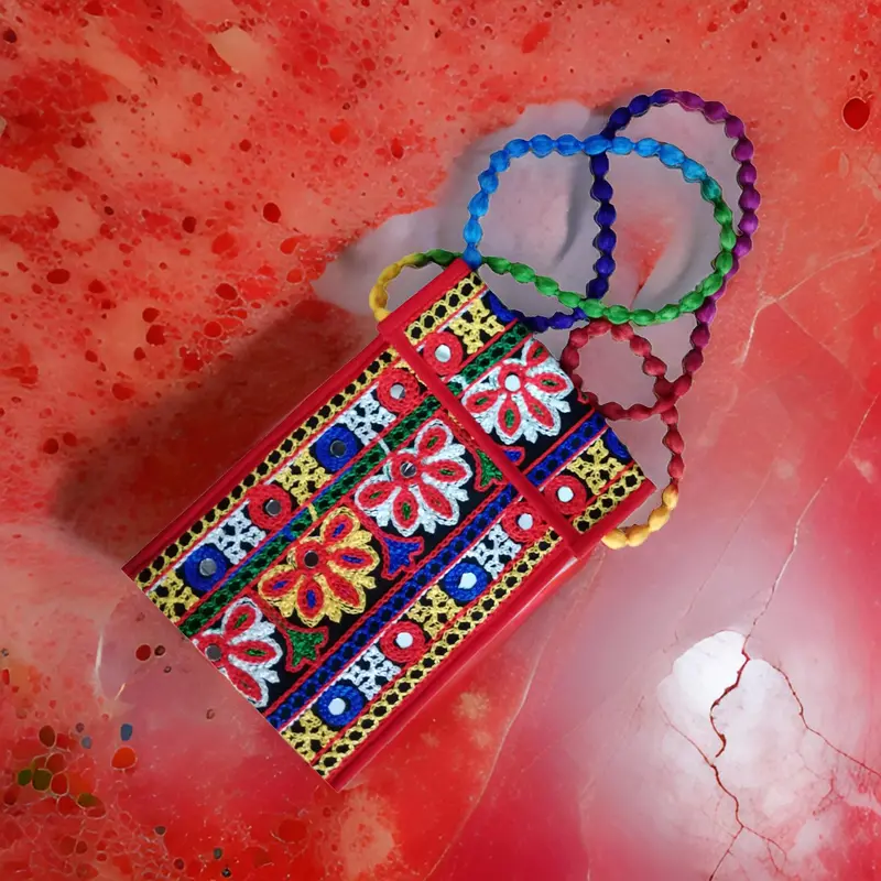 Handcrafted Rajasthani Mobile Purse – Multicolour Embroidered Clutch With Waist Clip 1