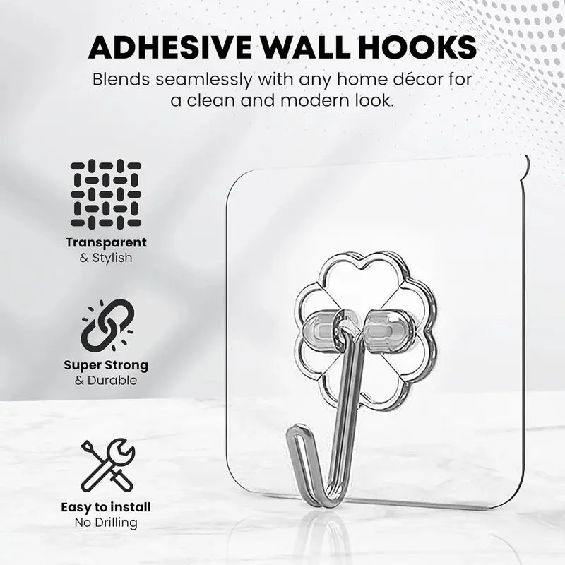 Heavy-Duty Adhesive Wall Hooks – Pack Of 5 Stainless Steel Mounting Clips 1