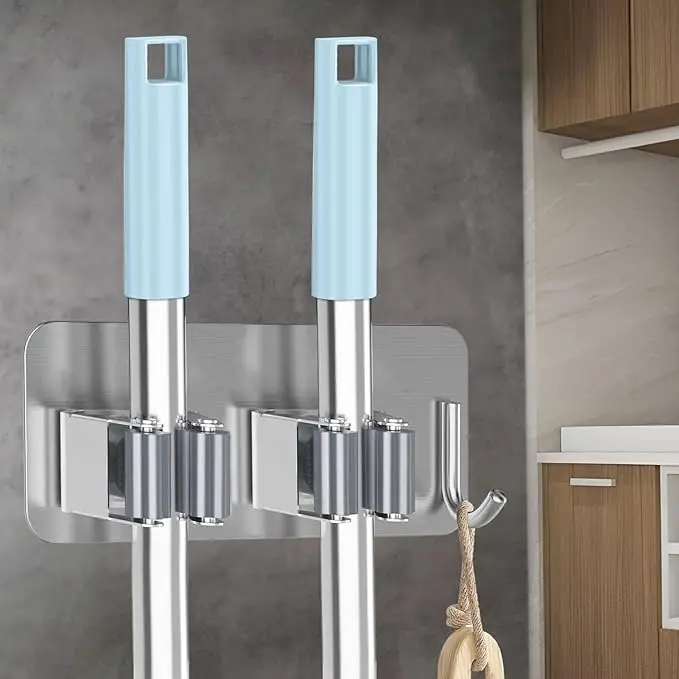 Heavy-Duty Stainless Steel Broom & Mop Rack – Wall-Mounted Garage, Kitchen, Or Bathroom Organizer 1