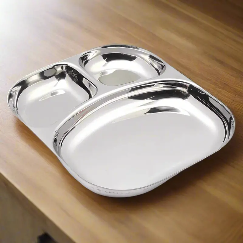 Madhuram 3-Compartment Smiley-Shaped Stainless Steel Dinner Plate 1