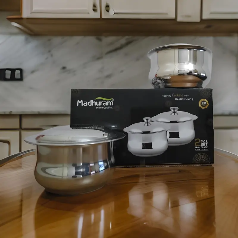Madhuram Maharaja Handi Set – Premium 2-Piece Stainless Steel Cookware Collection 1