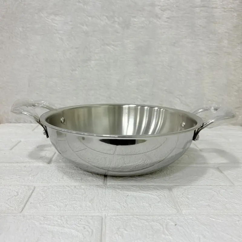 Madhuram Premium Triply Stainless Steel Kadai – 24 Cm, Handle-Free Design 1
