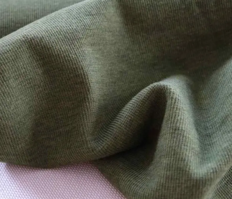 Organic Merino Wool Ribbed Fabric In Green 1