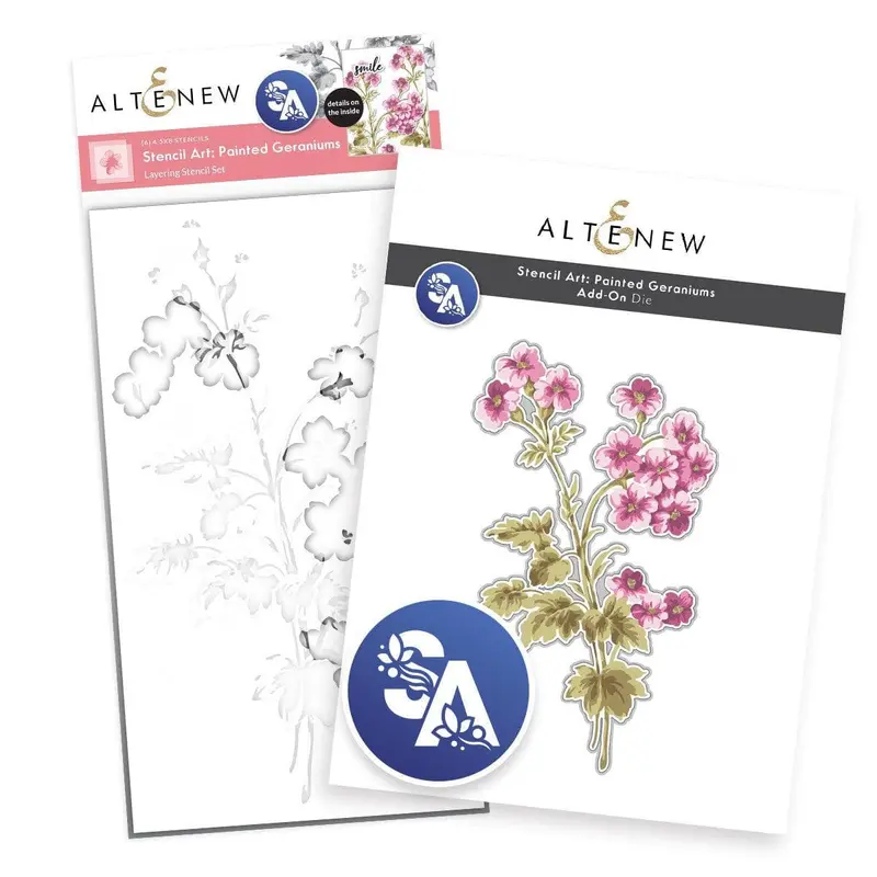 Painted Geraniums Stencil Art Kit With Coordinating Add-On Die 1