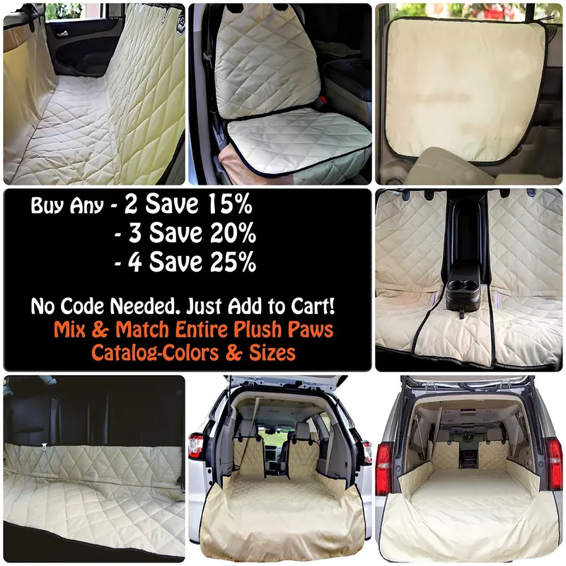 Plush Paws Ultra-Luxury Waterproof Pet Seat Cover – Xl Tan, Includes 2 Harnesses & 2 Seat Belts For Trucks, Suvs, And Cars 1