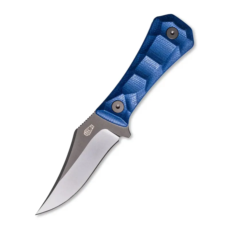 Pocket Bowie Deadhead Fixed-Blade Knife – Blue Micarta Handle With Grey Pvd-Coated 14C28N Blade 1