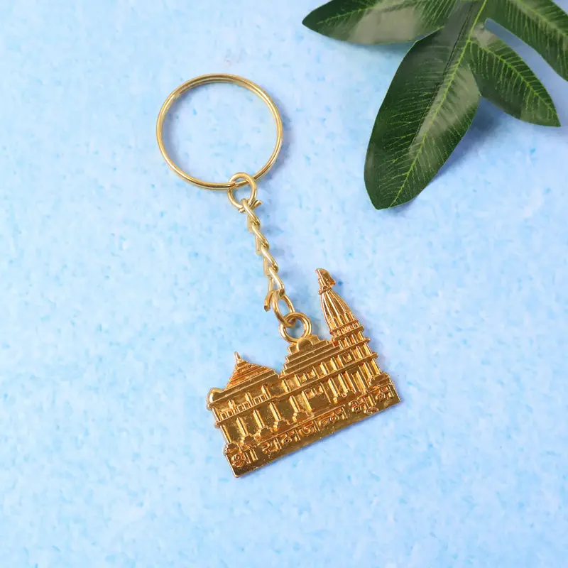 Premium Golden Metal Ram Mandir Keychain – Single Piece 1