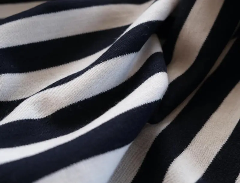 Premium Organic Merino Wool Jersey In Navy Blue And Natural Beige 1