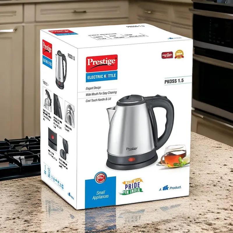 Prestige Stainless Steel Electric Kettle – 1.5-Liter Fast-Boil Pkoss Model 1