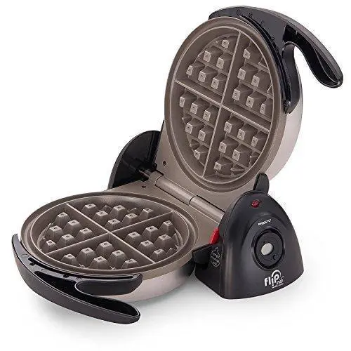 Presto 03510 Ceramic Flipside Belgian Waffle Maker – Dual-Waffle Capacity, Nonstick Black Finish 1