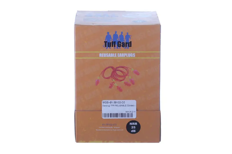 Reusable Corded Tpr Earplugs – Red/Yellow/Red, Nrr 25 Db, 100 Pairs Per Box 1