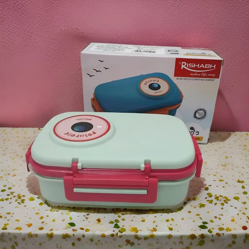 Rishabh Steel Futuro 3-Tier Portable Lunch Box – Space-Saving Stackable Set 1