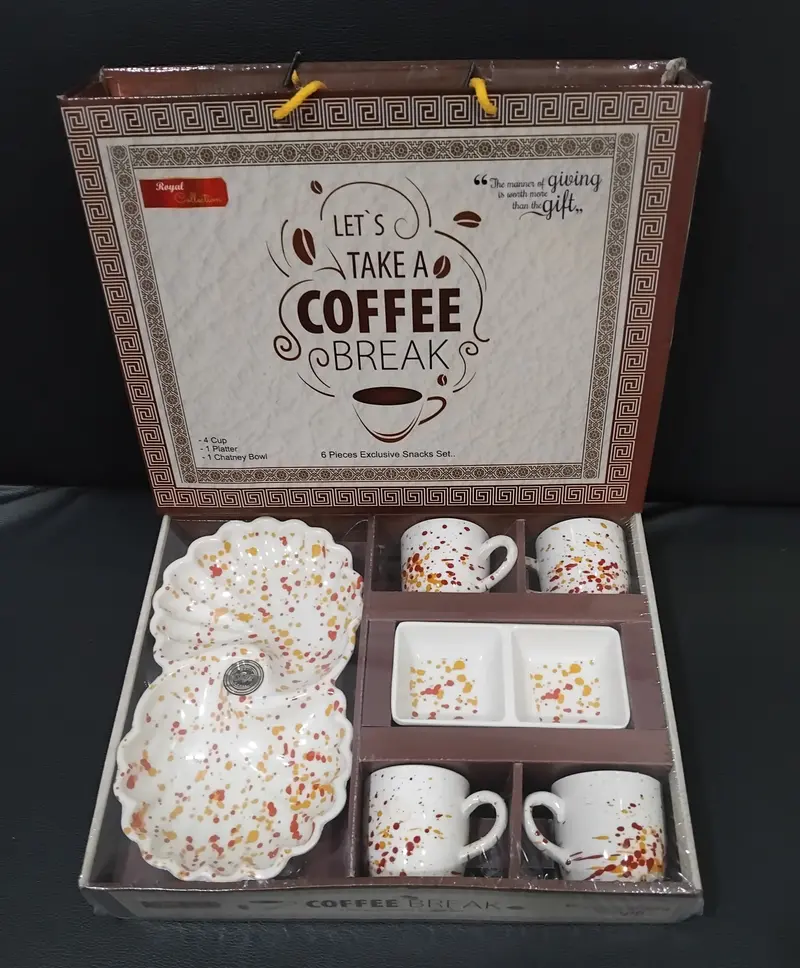 Royal Collection 'Coffee Break' Serving Set – 4 Cups, 1 Platter, 1 Chutney Bowl (6-Piece) 1