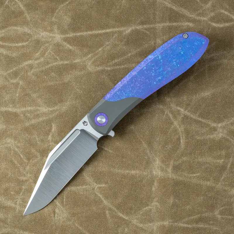 Scuffle Bolster Lock Knife – Crystalized Blurple Titanium Handle With Belt-Satin S90V Blade 1